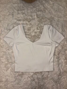 lululemon athletica White align V-Neck Short Sleeve Crop Top